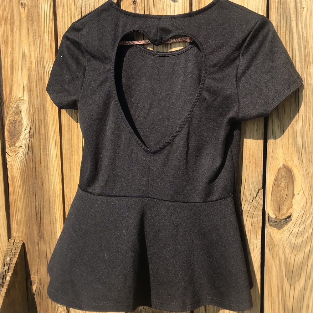 Black Peplum F21 Top with Large Heart Cut-Out